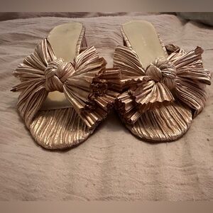 LoEffler Randall Elegant Metallic Pleated Women's Slides